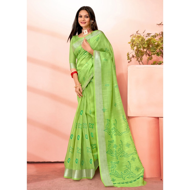 Light Green Chanderi Silk Saree With Blouse Piece - JD986606026