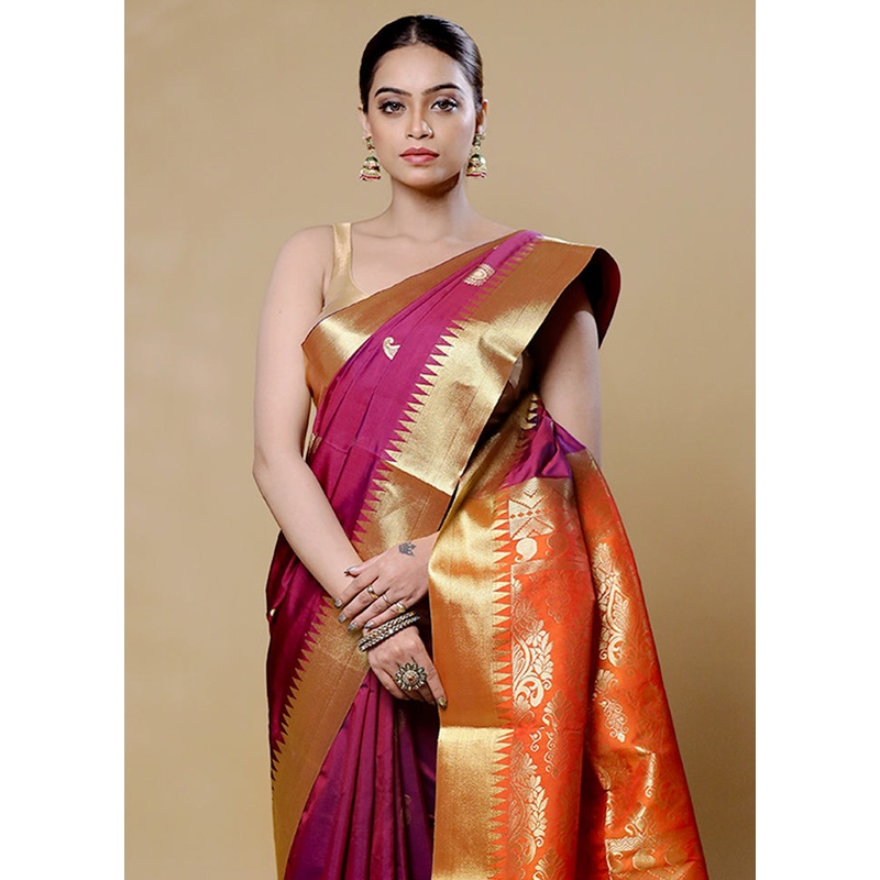 Maroon Kanjivaram Silk Saree With Blouse Piece - JD986605955