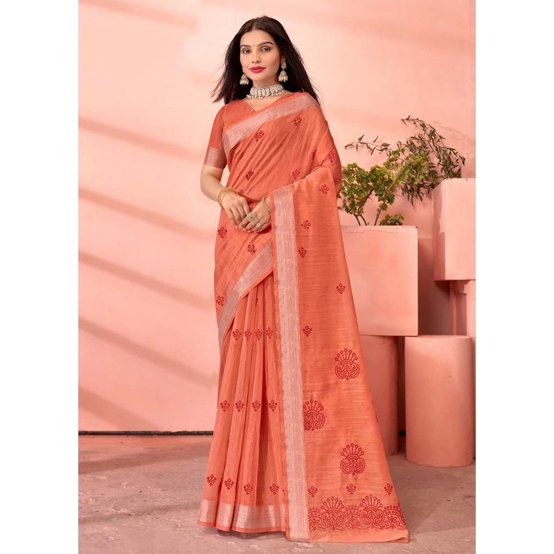 Orange Chanderi Silk Saree With Blouse Piece - JD986606018