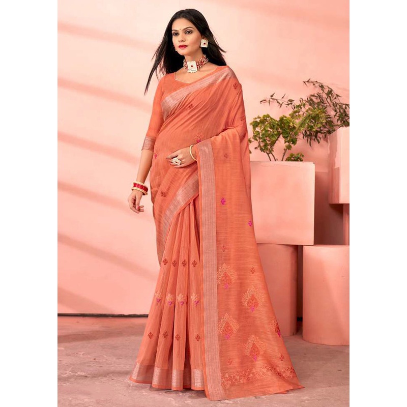 Orange Chanderi Silk Saree With Blouse Piece - JD986606019