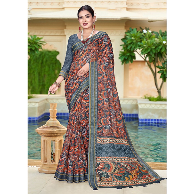 Orange Chanderi Silk Saree With Blouse Piece - JD986606025
