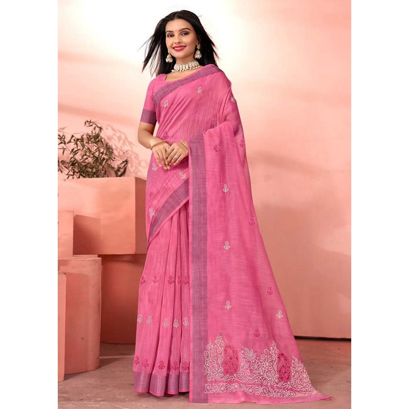 Peach Chanderi Silk Saree With Blouse Piece - JD986606017