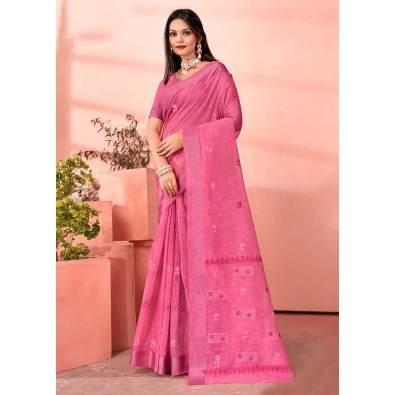 Pink Chanderi Silk Saree With Blouse Piece - JD986606016