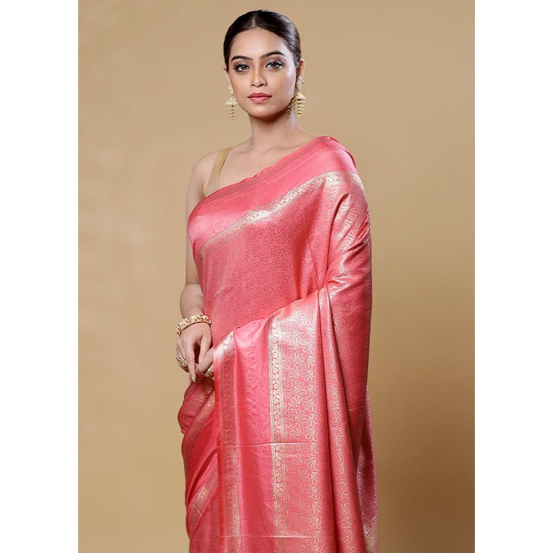 Pink Dupion Silk Saree With Blouse Piece - JD986605951