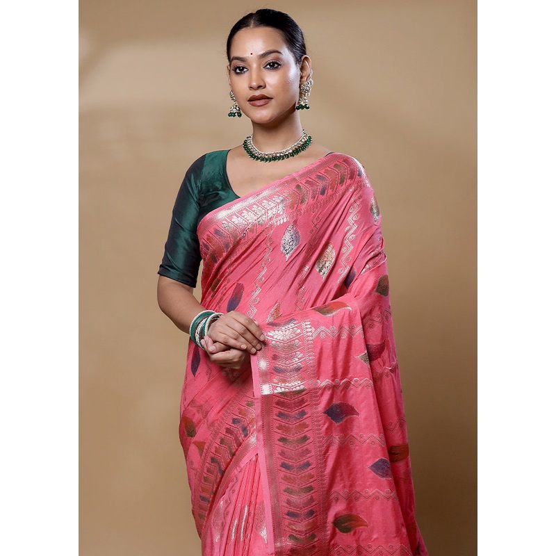 Pink Dupion Silk Saree With Blouse Piece - JD986605971