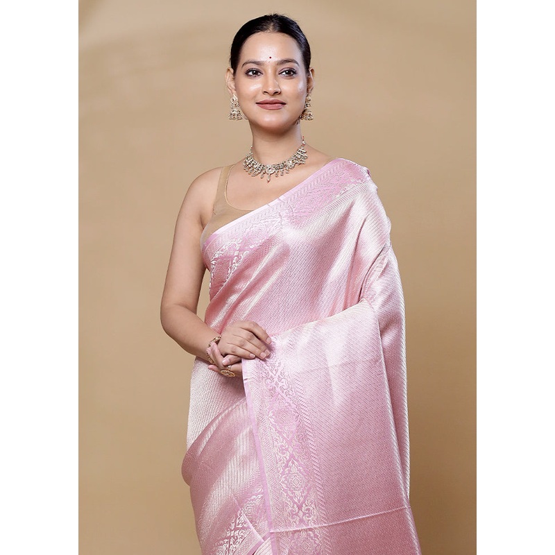 Pink Handloom Katan Pure Silk Saree With Blouse Piece - JD986606048