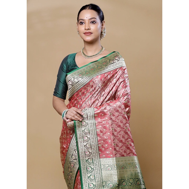 Pink Handloom Tanchoi Pure Silk Saree With Blouse Piece - JD986606046