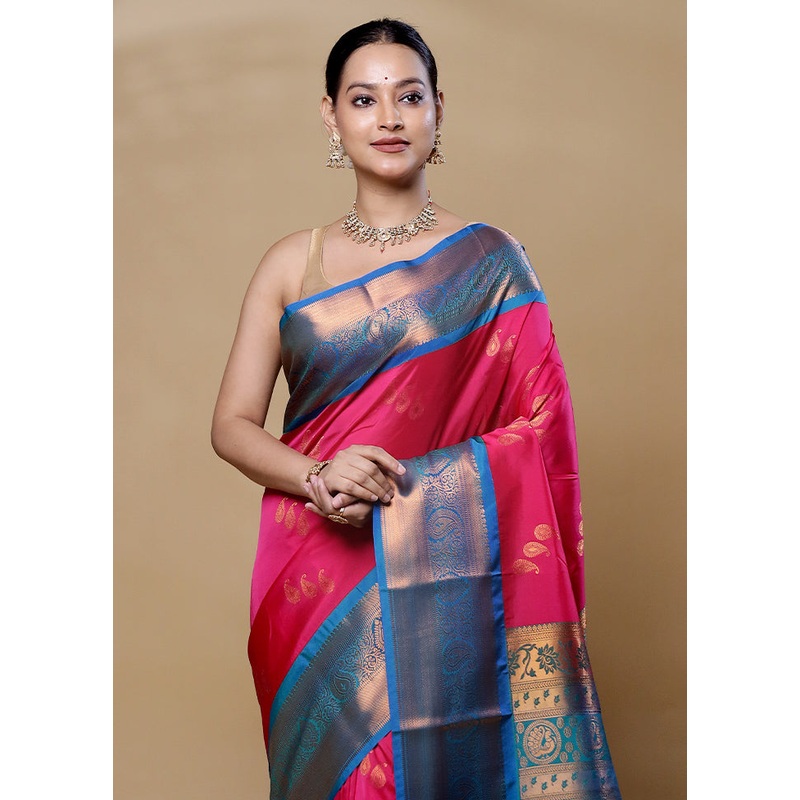 Pink Kanjivaram Silk Saree With Blouse Piece - JD986606044