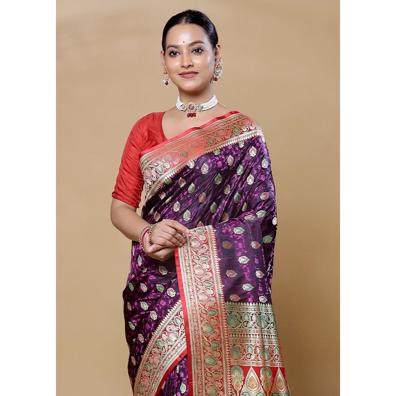 Purple Handloom Tanchoi Pure Silk Saree With Blouse Piece - JD986606040