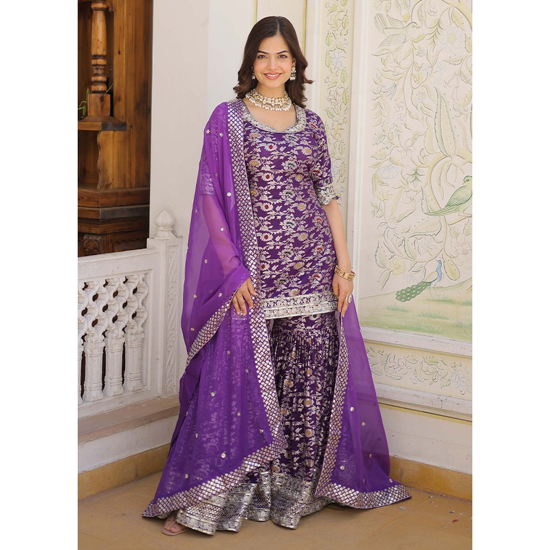 Purple Readymade Viscose Dupatta Indian Dress - JD986606081
