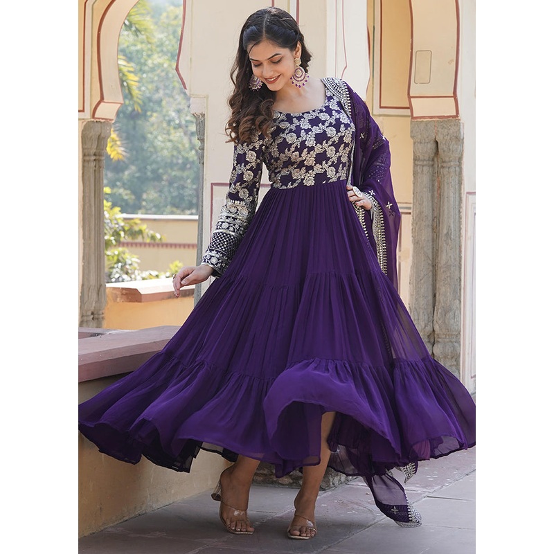 Purple Readymade Viscose Dupatta Indian Dress - JD986606082