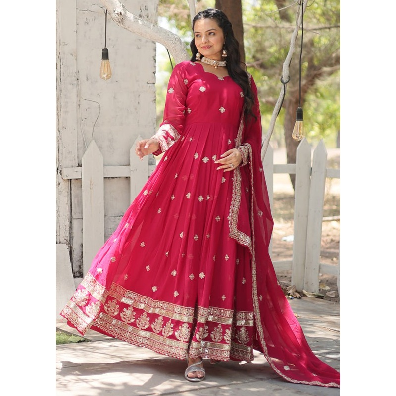 Rani Readymade Silk Dupatta Indian Dress - JD986606076