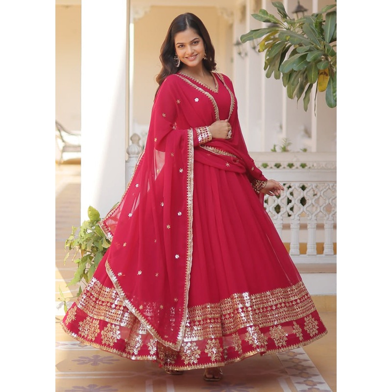 Rani Readymade Silk Dupatta Indian Dress - JD986606077
