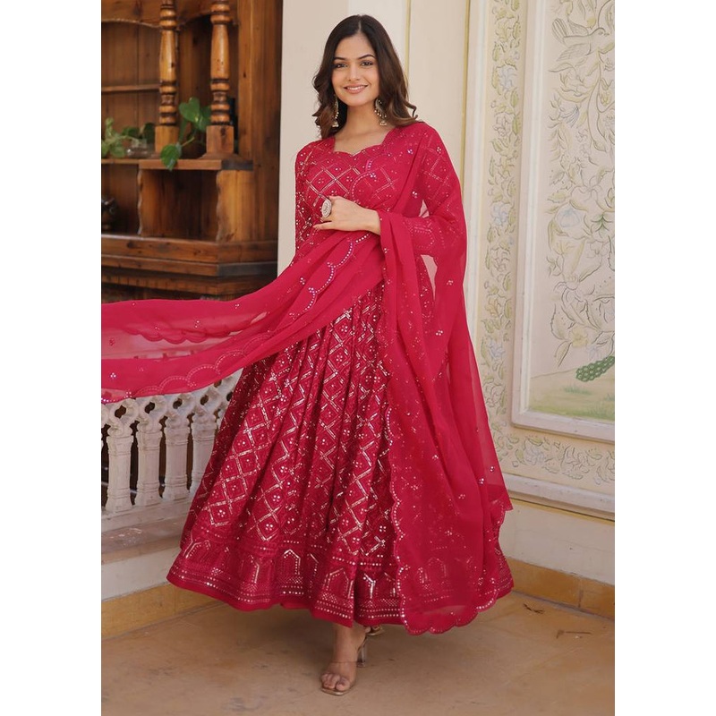 Rani Readymade Silk Dupatta Indian Dress - JD986606078