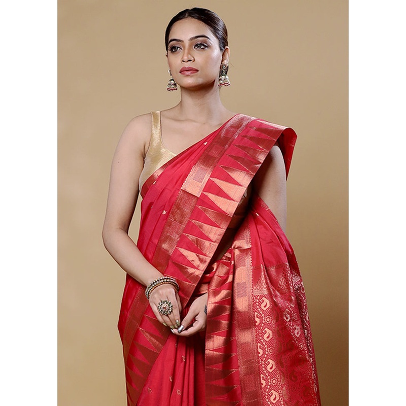 Red Kanjivaram Silk Saree With Blouse Piece - JD986605946