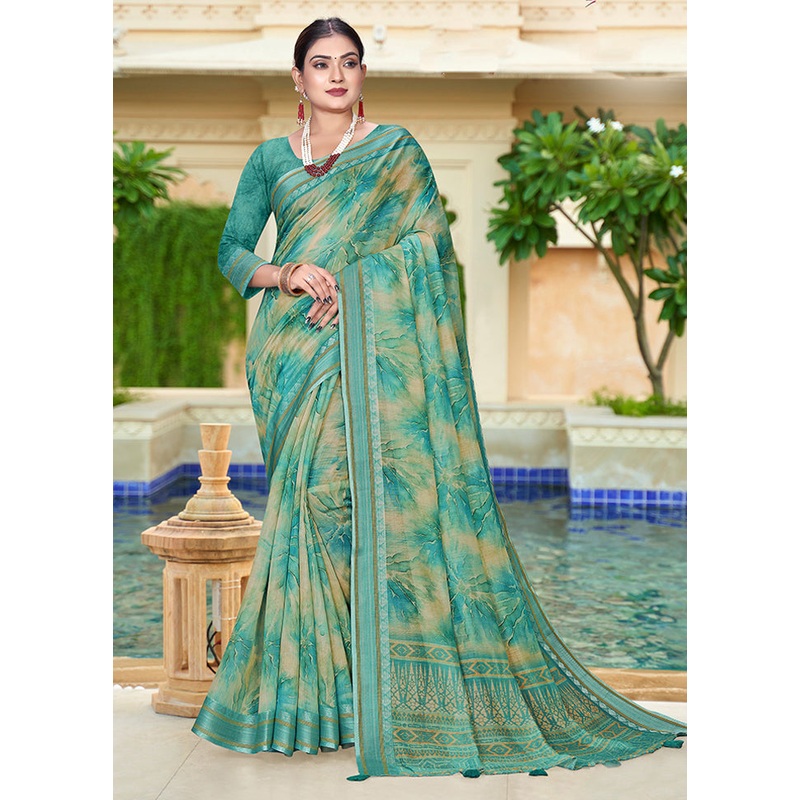 Turquoise Chanderi Silk Saree With Blouse Piece - JD986606014