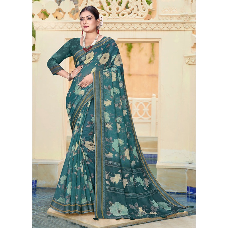 Turquoise Chanderi Silk Saree With Blouse Piece - JD986606015