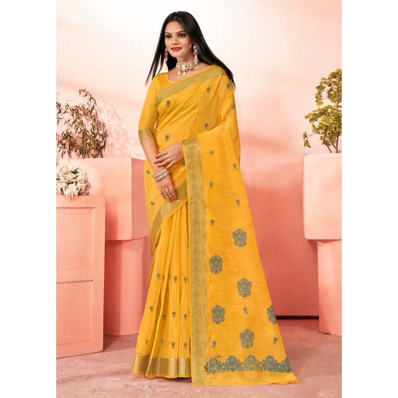 Yellow Chanderi Silk Saree With Blouse Piece - JD986606011