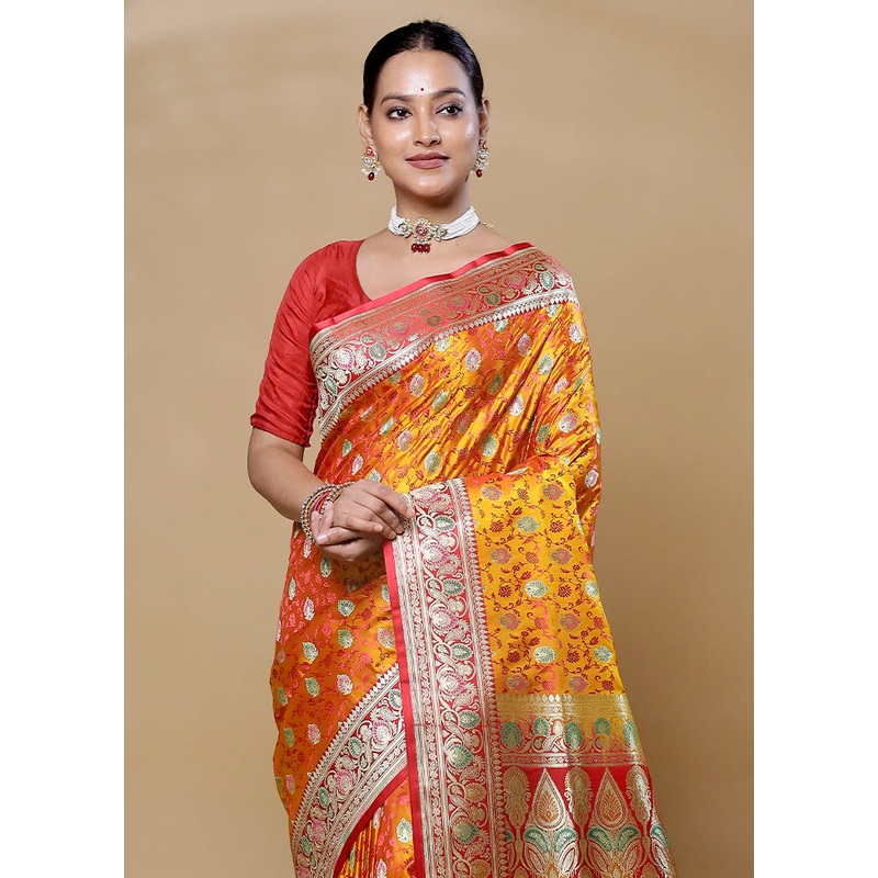 Yellow Handloom Tanchoi Pure Silk Saree With Blouse Piece - JD986606034