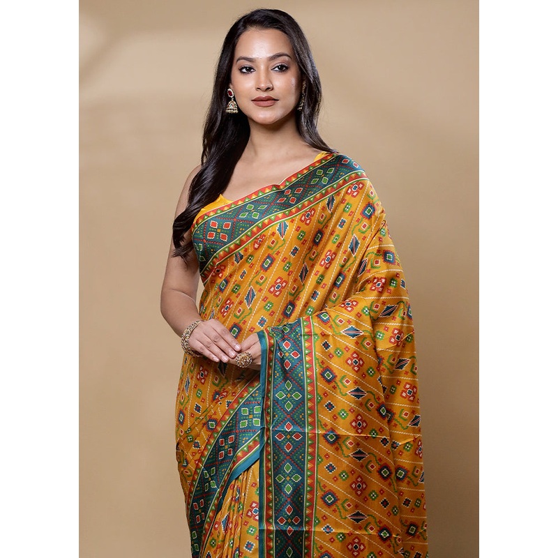 Yellow Printed Pure Silk Saree Without Blouse Piece - JD986606032