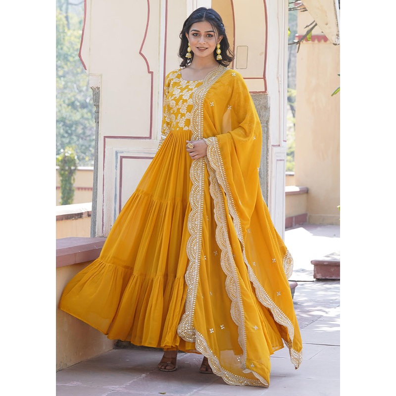 Yellow Readymade Viscose Dupatta Indian Dress - JD986606066