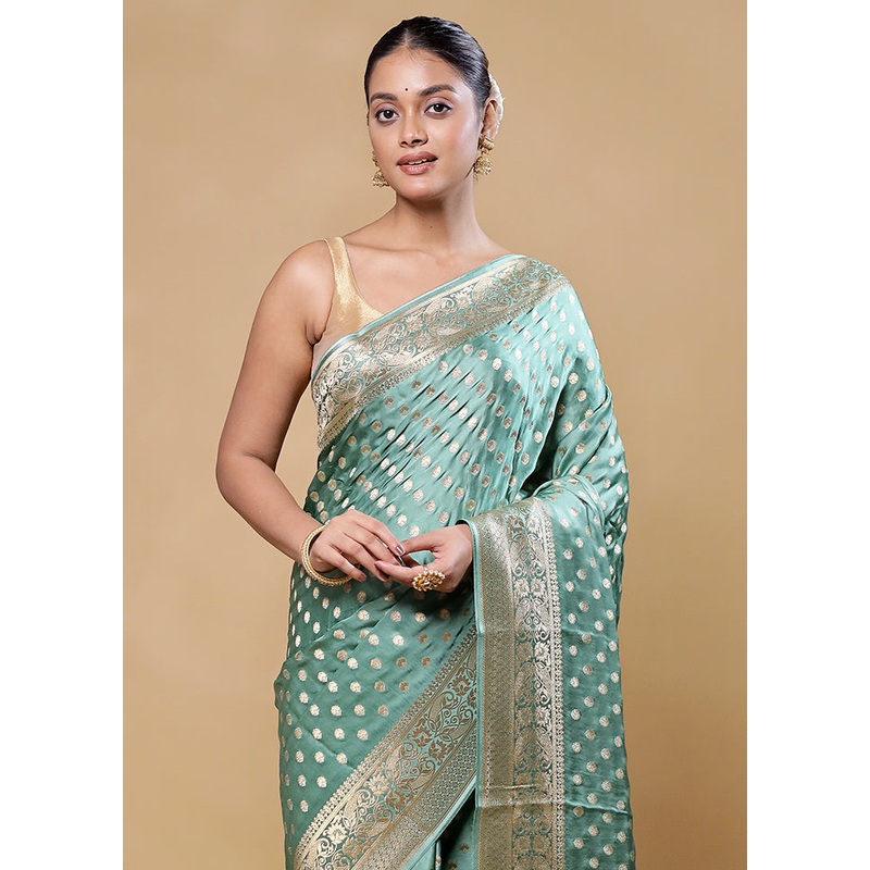 Blue Handloom Pure Georgette Saree With Blouse Piece - JD986605840