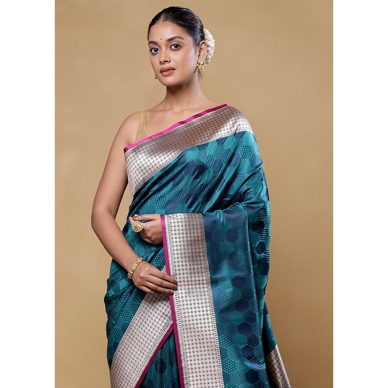 Blue Katan Silk Saree With Blouse Piece - JD986605838