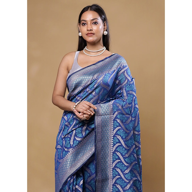 Blue Kora Silk Saree With Blouse Piece - JD986605789