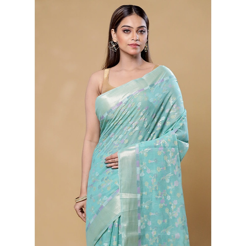 Blue Kora Silk Saree With Blouse Piece - JD986605880