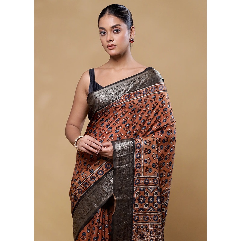 Brown Pure Modal Silk Saree Without Blouse Piece - JD986605833