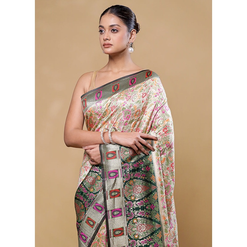 Cream Dupion Silk Saree With Blouse Piece - JD986605832