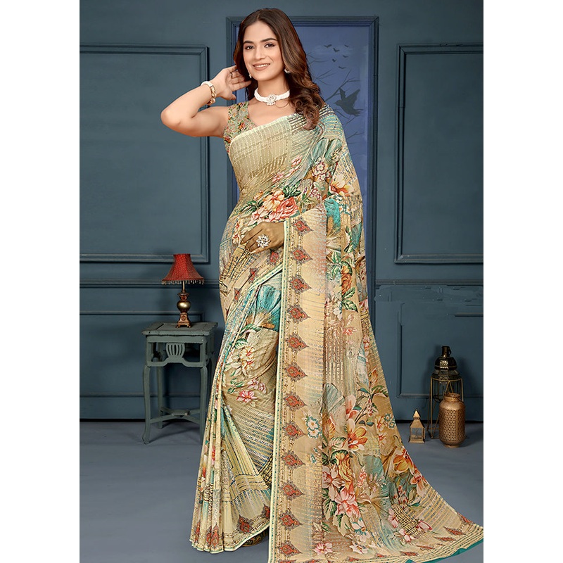 Cream Spun Silk Saree With Blouse Piece - JD986605722