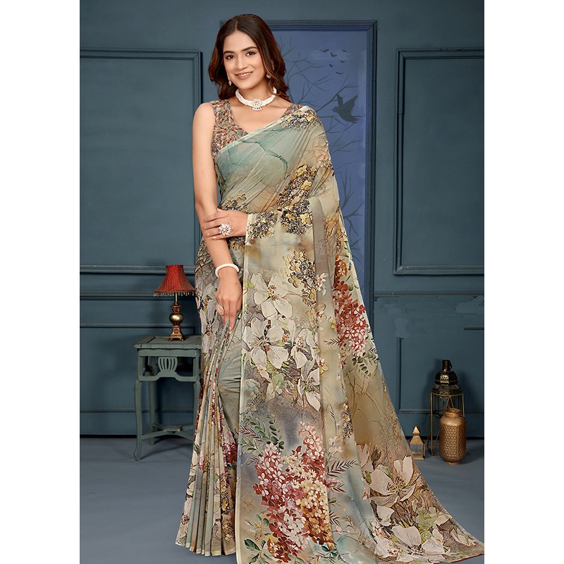 Cream Spun Silk Saree With Blouse Piece - JD986605724