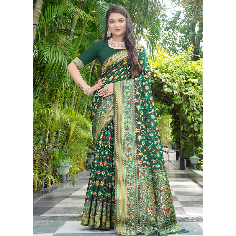 Dark Green Pasmina Silk Saree With Blouse Piece - JD986605718