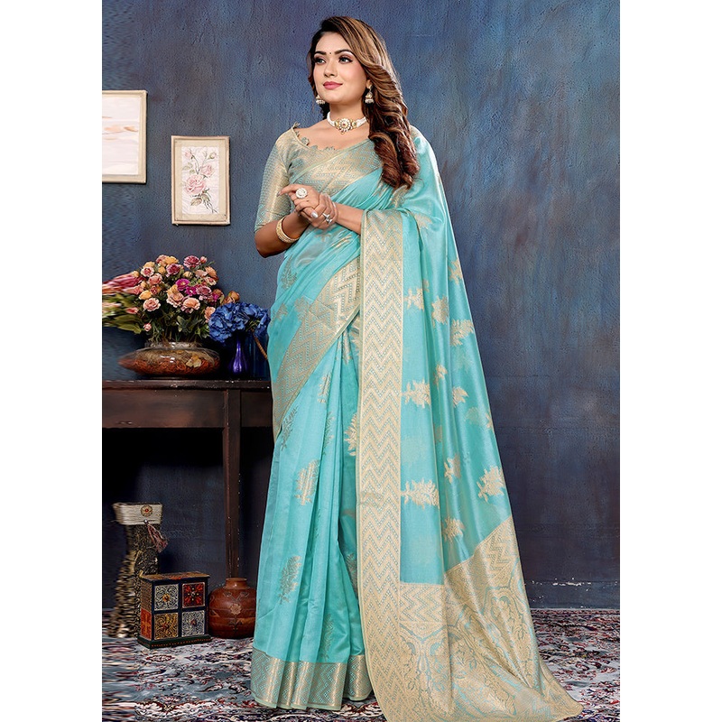 Firoza Organza Saree With Blouse Piece - JD986605715