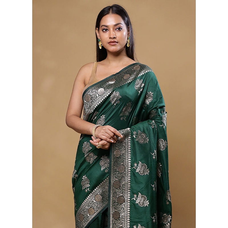 Green Dupion Silk Saree With Blouse Piece - JD986605785