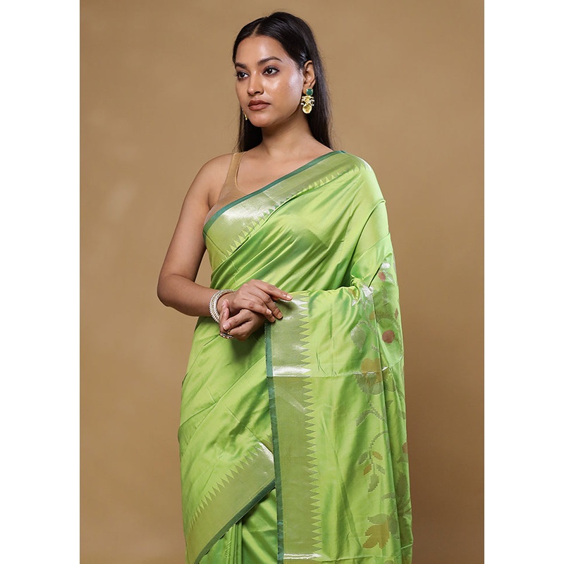 Green Dupion Silk Saree With Blouse Piece - JD986605786