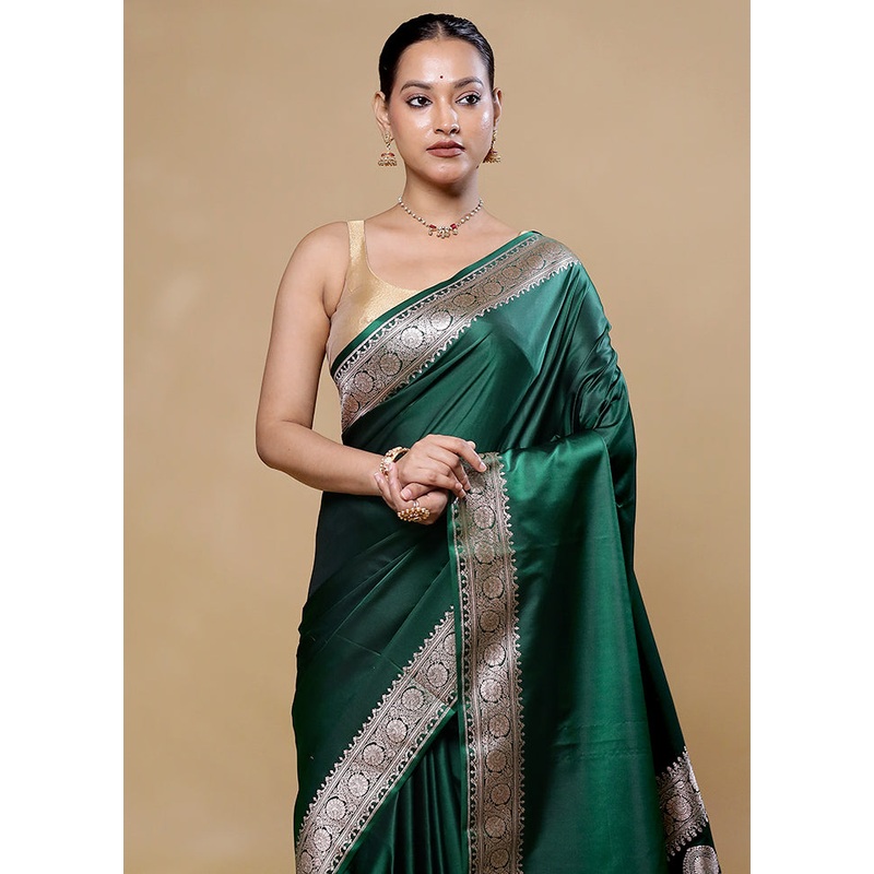 Green Katan Silk Saree With Blouse Piece - JD986605754