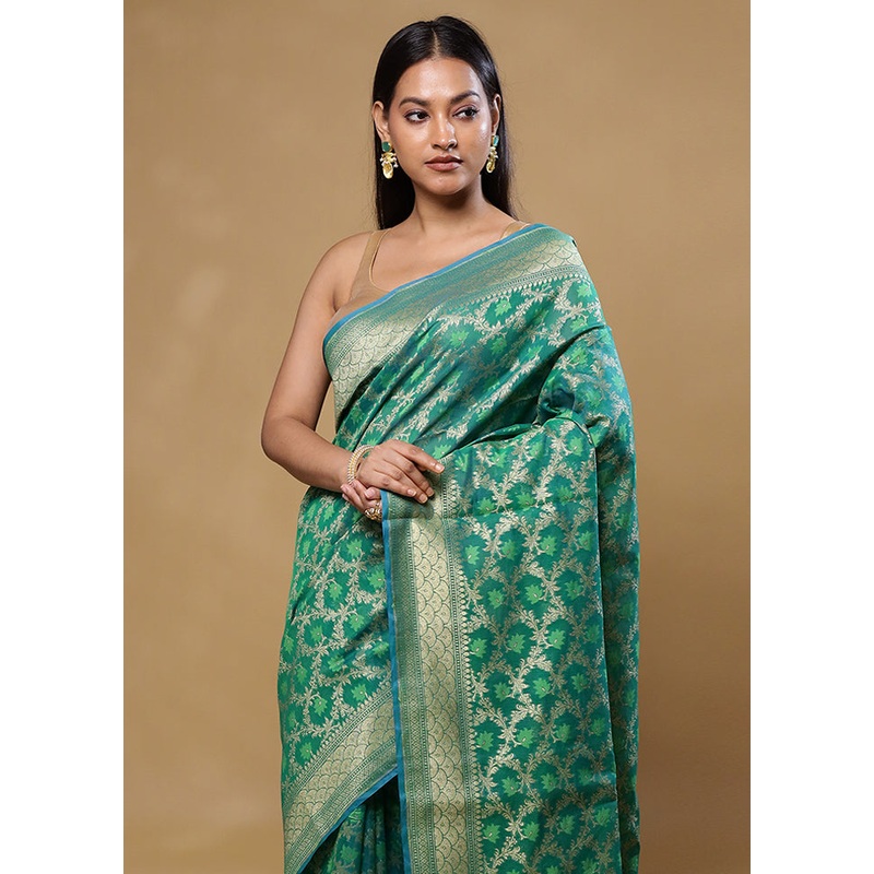 Green Kora Silk Saree With Blouse Piece - JD986605784