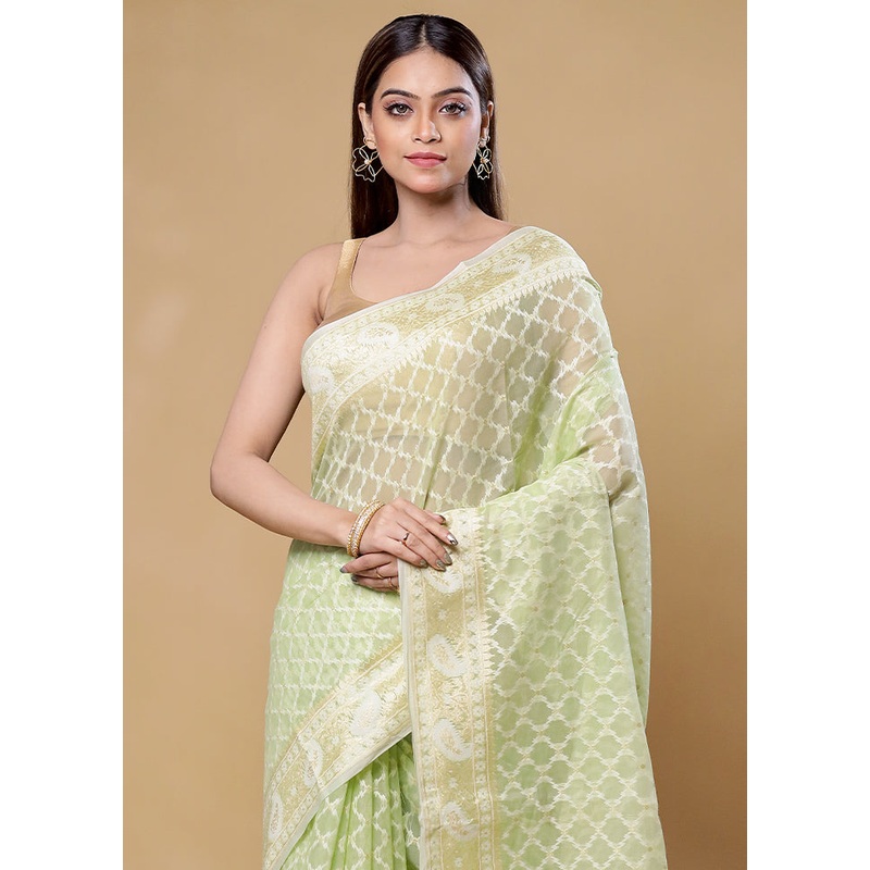 Green Kora Silk Saree With Blouse Piece - JD986605874