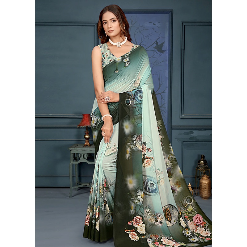 Green Spun Silk Saree With Blouse Piece - JD986605711