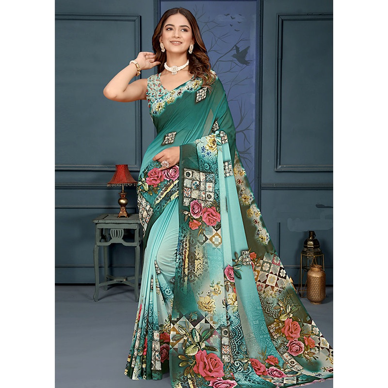 Green Spun Silk Saree With Blouse Piece - JD986605712