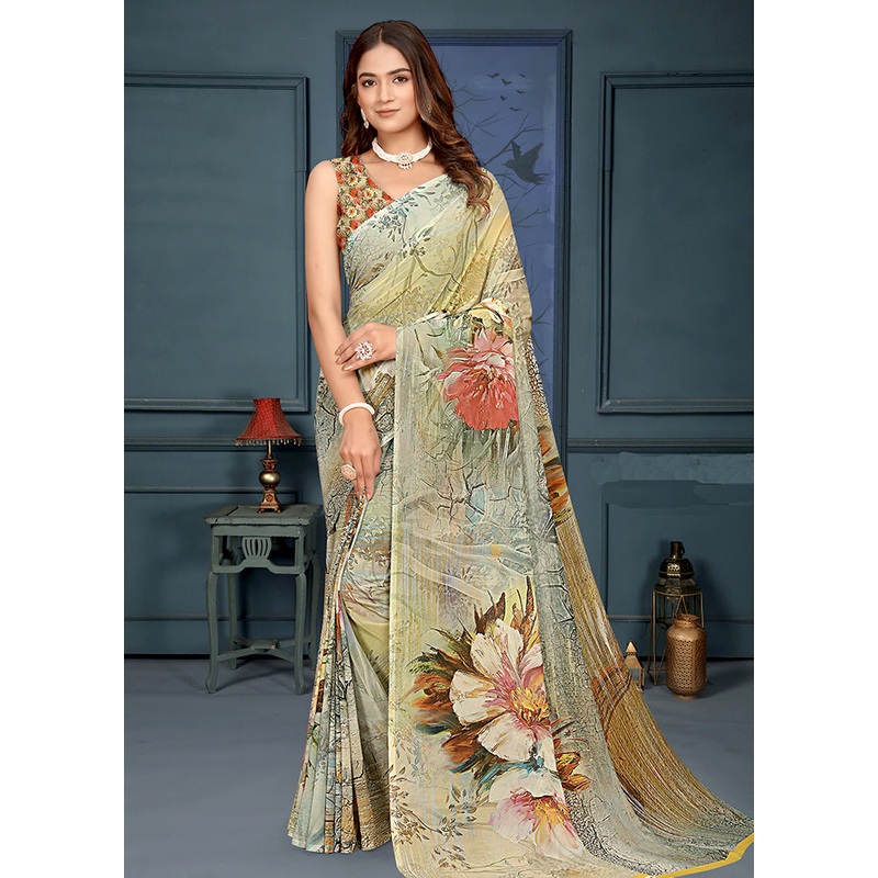 Green Spun Silk Saree With Blouse Piece - JD986605714