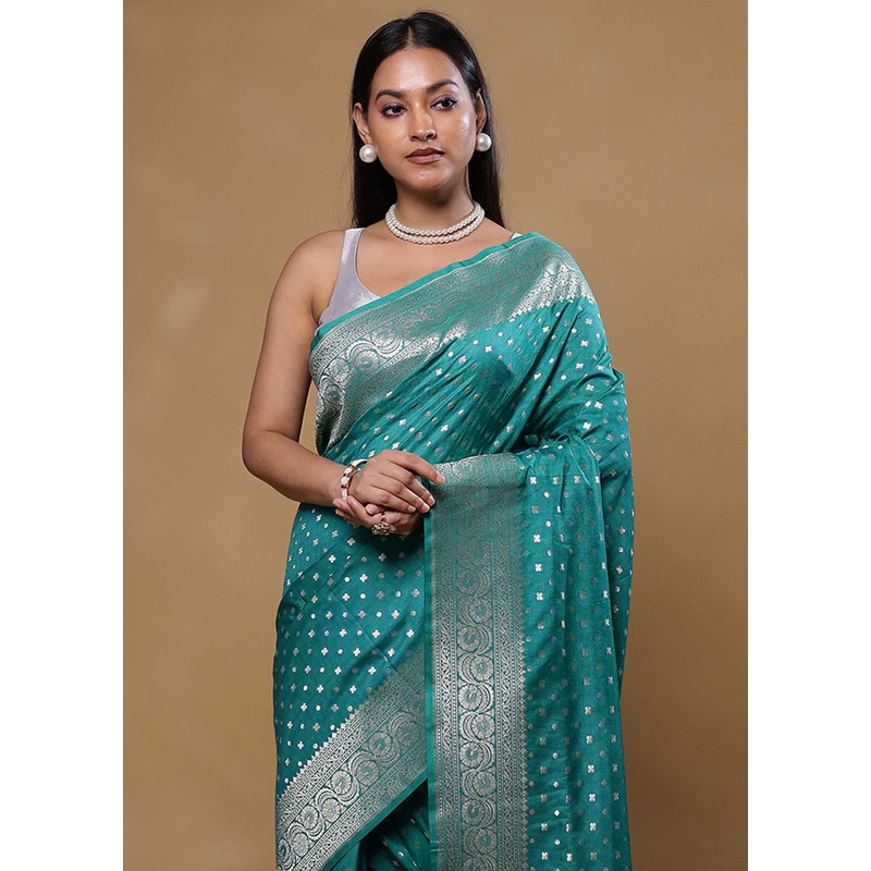 Green Uppada Silk Saree With Blouse Piece - JD986605782