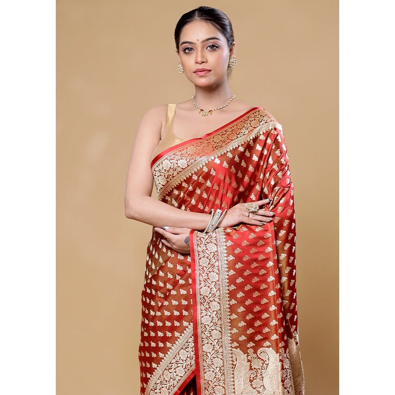 Maroon Handloom Banarasi Pure Silk Saree With Blouse Piece - JD986605868