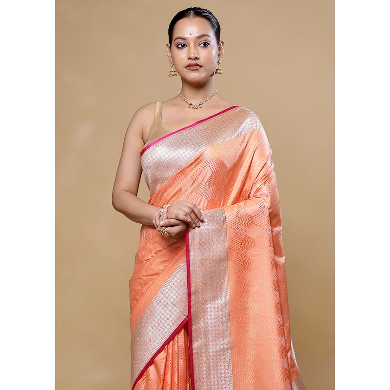 Orange Katan Silk Saree With Blouse Piece - JD986605747
