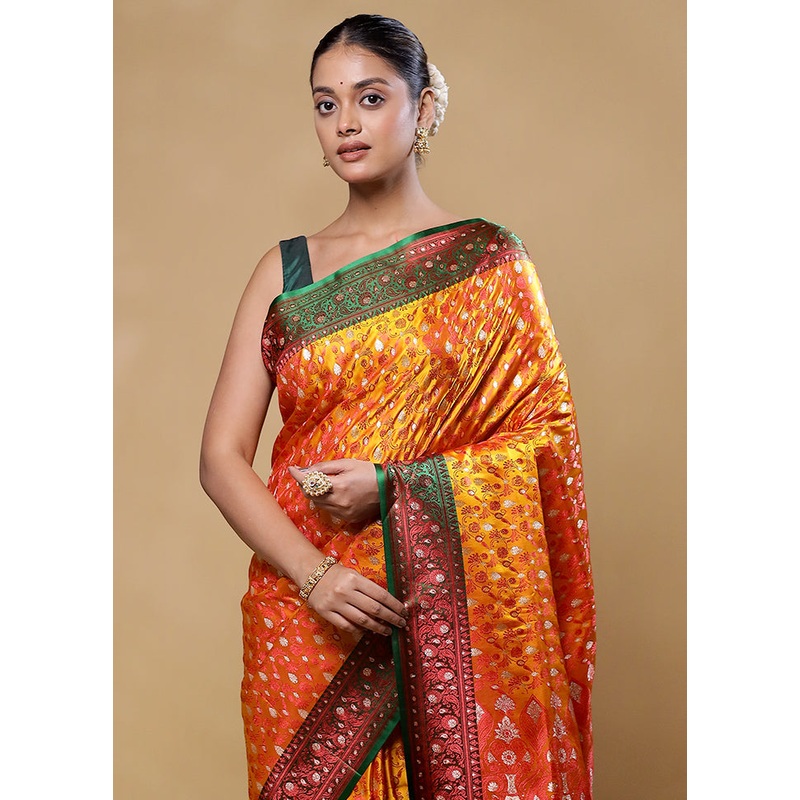 Orange Tanchoi Silk Saree With Blouse Piece - JD986605818