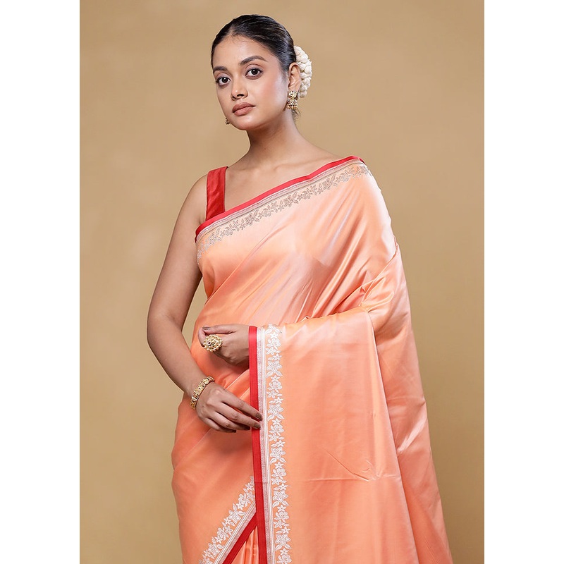 Peach Banarasi Silk Saree With Blouse Piece - JD986605817