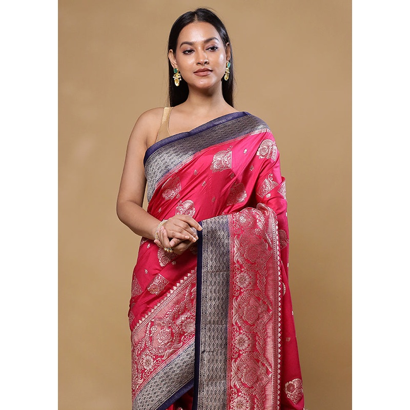 Pink Dupion Silk Saree With Blouse Piece - JD986605780