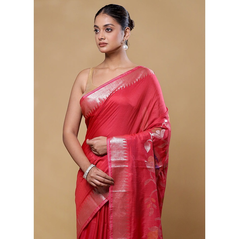 Pink Dupion Silk Saree With Blouse Piece - JD986605812